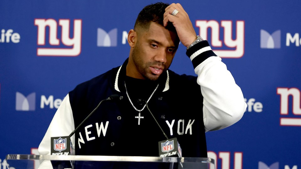 New York Giants quarterback Russell Wilson at a press conference.