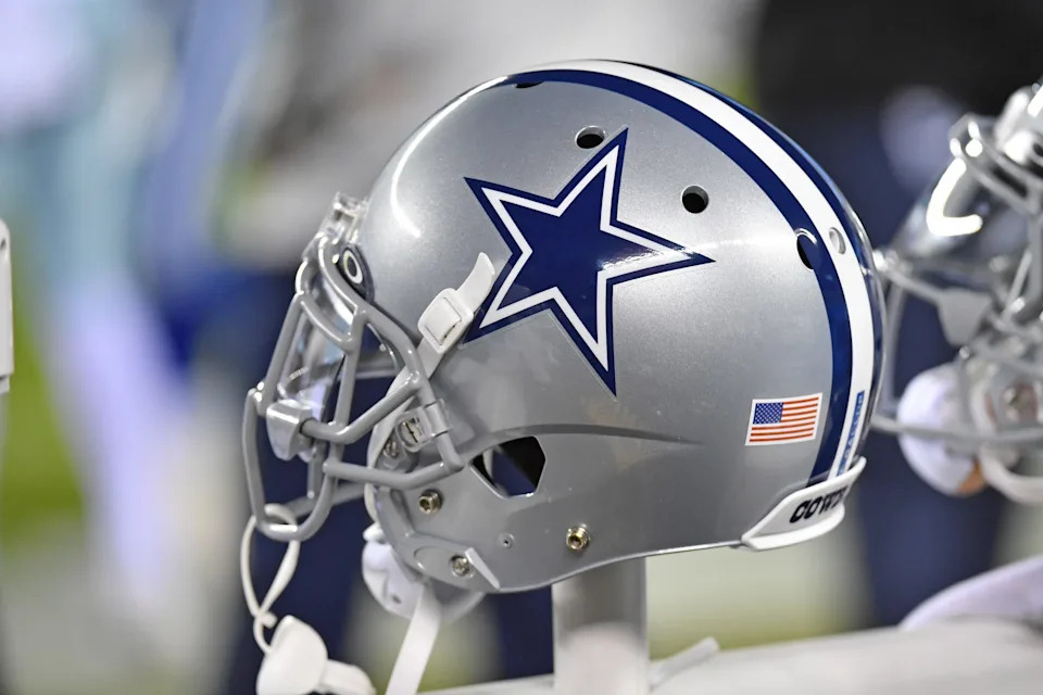Oct 16, 2022; Philadelphia, Pennsylvania, USA; Dallas Cowboys helmet on the bench against the Philadelphia Eagles at Lincoln Financial Field. Mandatory Credit: Eric Hartline-USA TODAY Sports