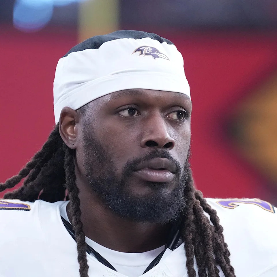 Oct 29, 2023; Glendale, Arizona, USA; Baltimore Ravens linebacker Jadeveon Clowney (24) at State Farm Stadium. Mandatory Credit: Joe Camporeale-USA TODAY Sports