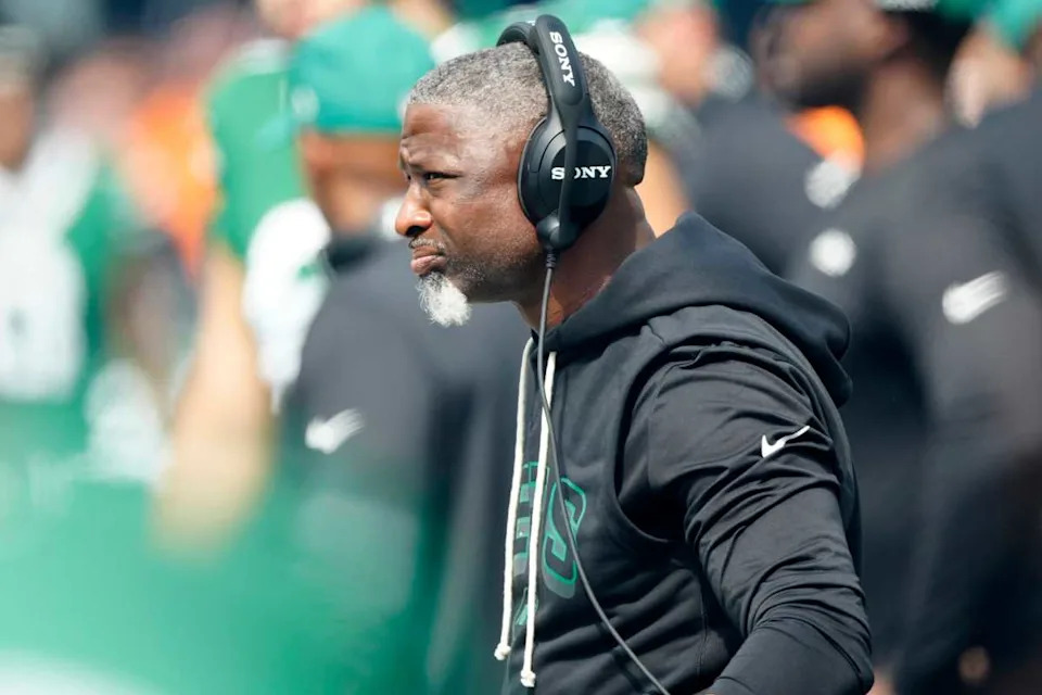 New York Jets Head Coach Aaron Glenn, is shown at MetLife Stadium, Sunday, September 14, 2025, in East Rutherford.