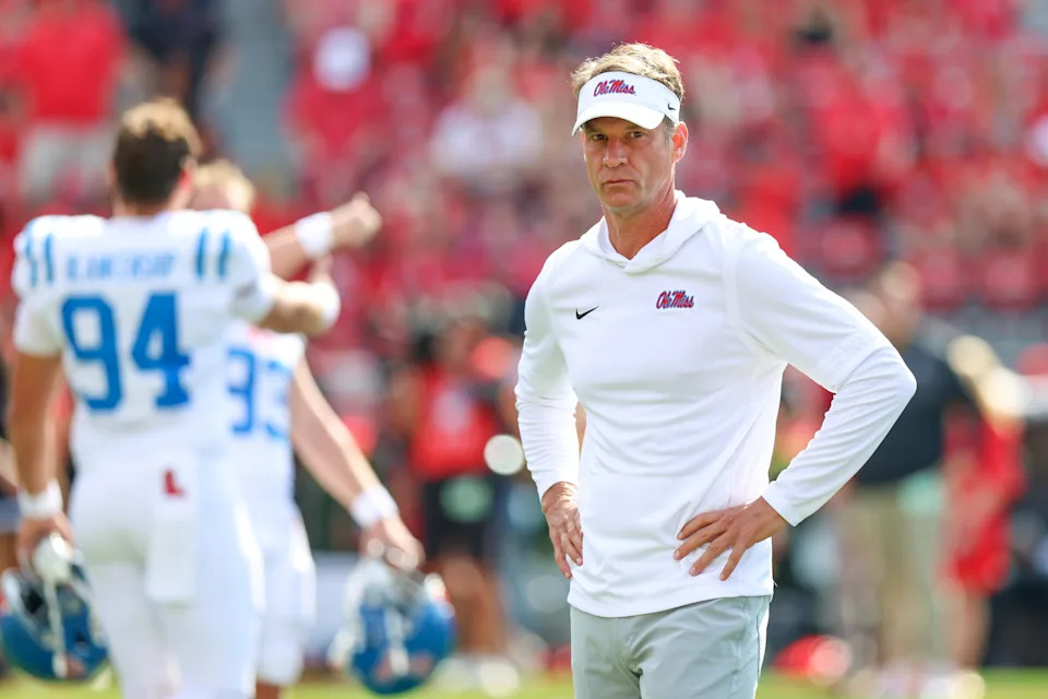 ATHENS, GEORGIA - OCTOBER 18: Head coach Lane Kiffin before a game between the Georgia Bulldogs and the Mississippi Rebels at Sanford Stadium on October 18, 2025 in Athens, Georgia. (Photo by Roger Wimmer/ISI Photos/ISI Photos via Getty Images)