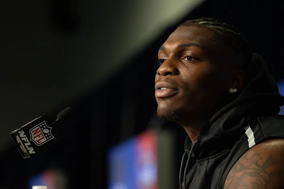Mar 4, 2022; Indianapolis, IN, USA; Oklahoma defensive lineman Perrion Winfrey (DL23) talks to the media during the 2022 NFL Combine. Mandatory Credit: Trevor Ruszkowski-USA TODAY Sports