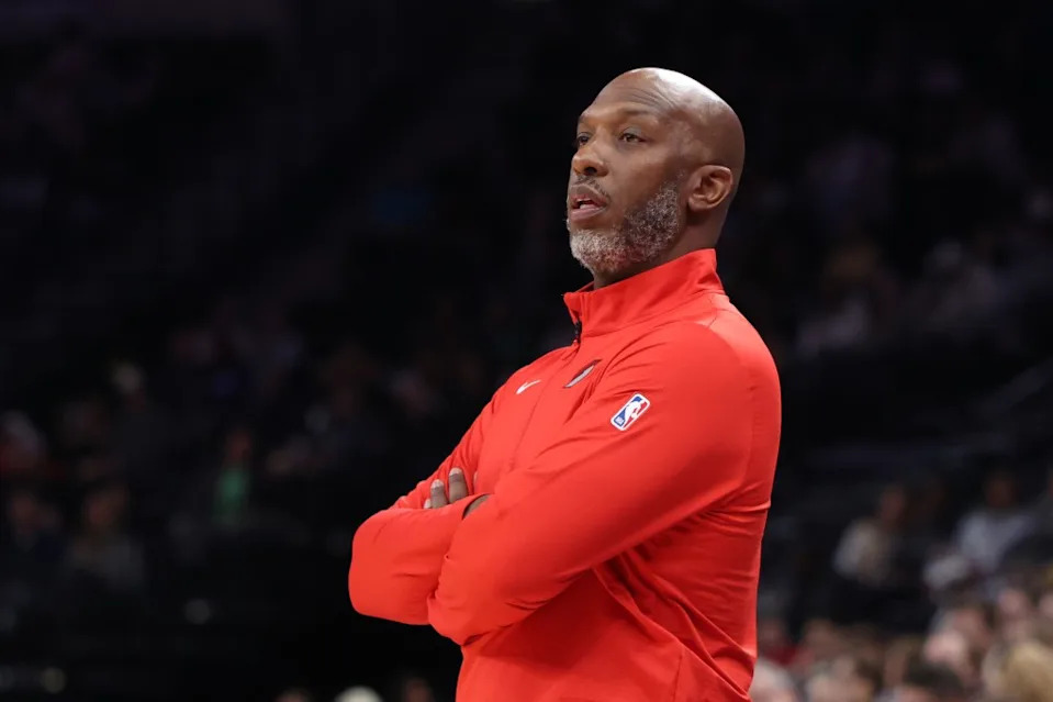 Portland Trail Blazers head coach Chauncey Billups looks on during the second half of a preseason NBA basketball game against the Utah Jazz, Thursday, Oct. 16, 2025, in Salt Lake City. AP