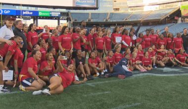 Girls compete in Flag Football Field Day at Gillette Stadium