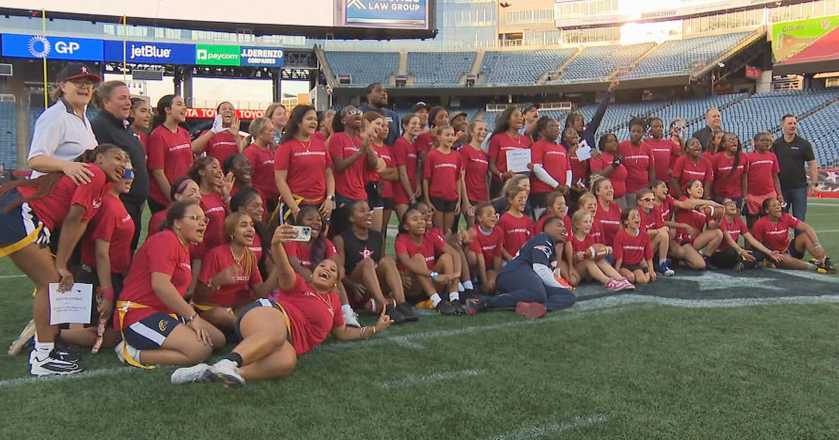 Girls compete in Flag Football Field Day at Gillette Stadium