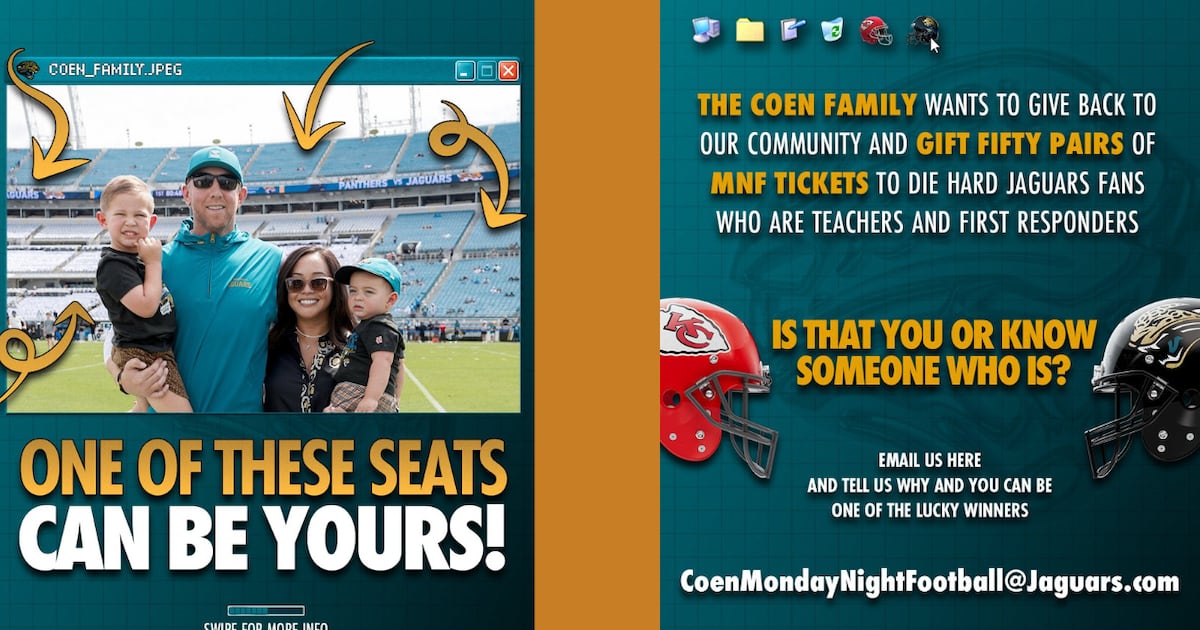After getting 1,000 emails, submissions for free MNF tickets closed, wife of Jaguars head coach says – Action News Jax
