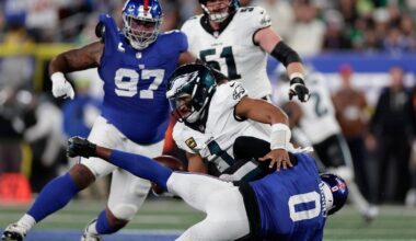 Jalen Hurts' first interception of season one of many mistakes in Eagles' second straight loss
