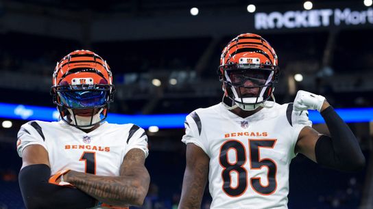 Bengals' wide receivers Ja'Marr Chase (left) and Tee Higgins (right)