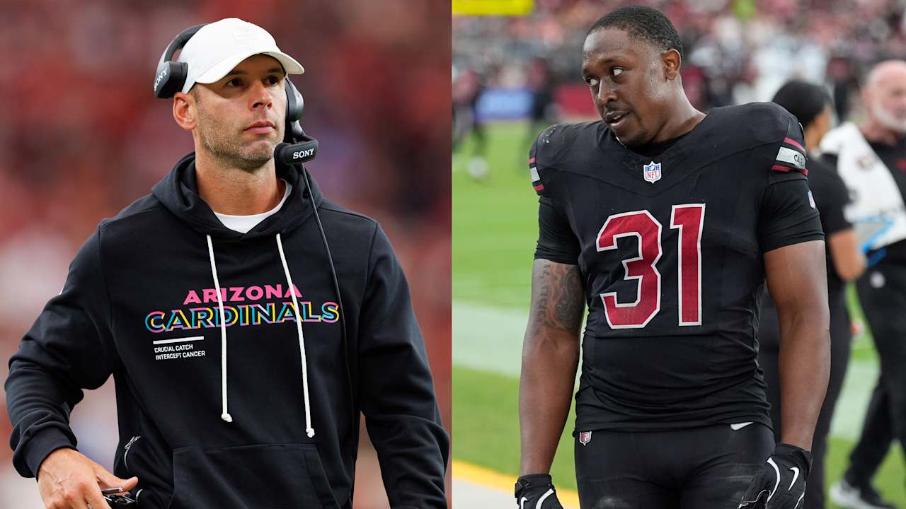 Cardinals head coach Jonathan Gannon apologizes to Emari Demercado following heated sideline exchange