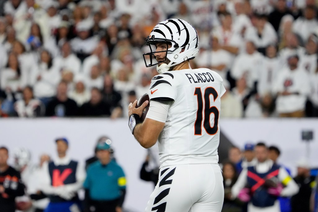 Joe Flacco of the Cincinnati Bengals loads up to throw a pass.