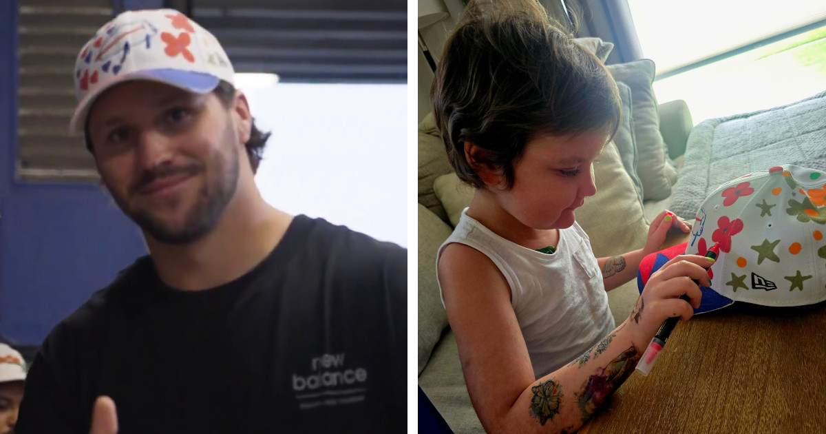 NFL QB Josh Allen Wears Hats Decorated by Kids To Raise Money