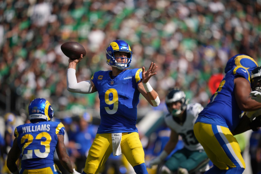 Los Angeles Rams quarterback Matthew Stafford throws during the second half against the Philadelphia Eagles.