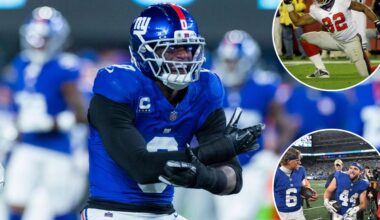 Brian Burns opens up on early chase of iconic Giants record, 'psycho' Cam Skattebo's influence