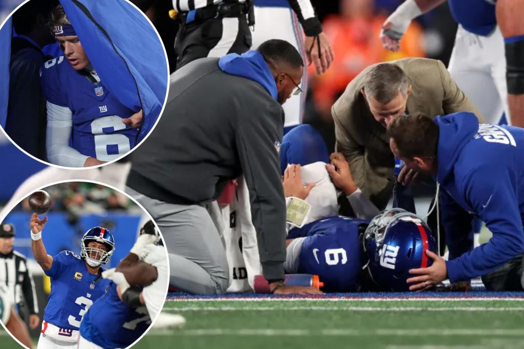 Giants survive another Jaxson Dart injury scare after Russell Wilson's brief appearance