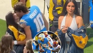 Justin Herbert kisses Madison Beer on sideline before Chargers loss