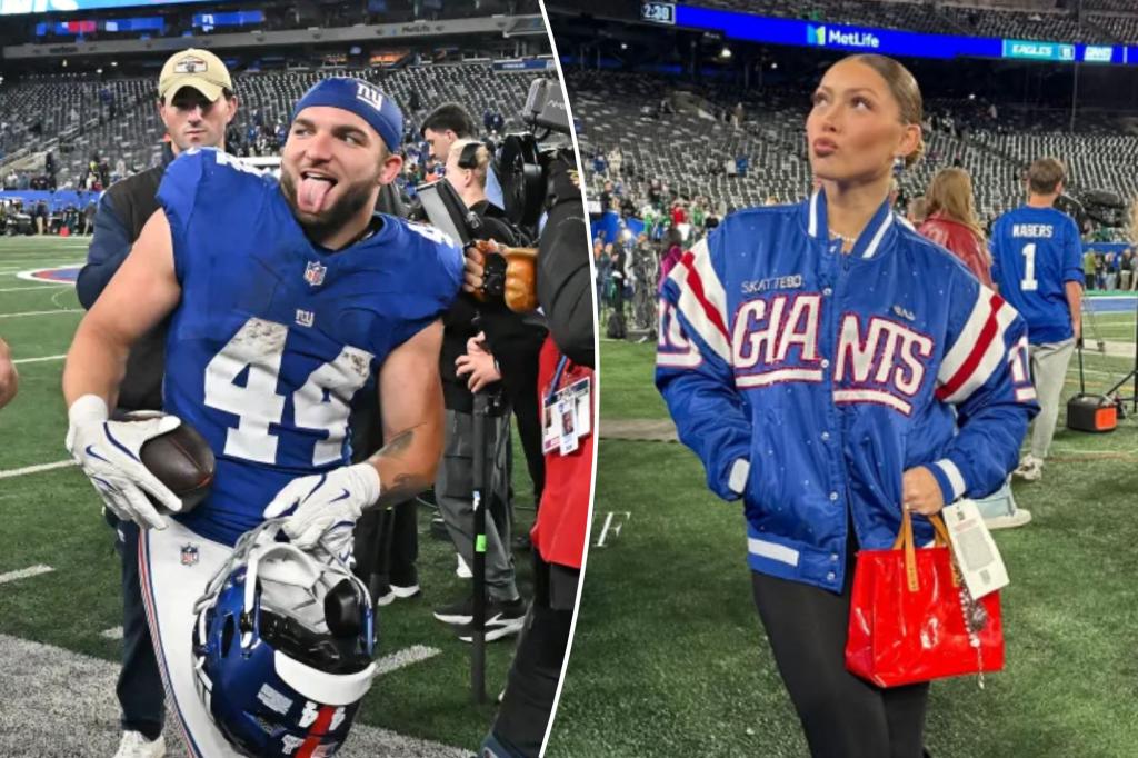 Cam Skattebo's girlfriend Chloe Rodriguez represents at Giants rookie's biggest game yet