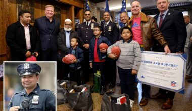 NFL Commissioner Roger Goodell hands out scholarships to the children of deceased Detective Islam