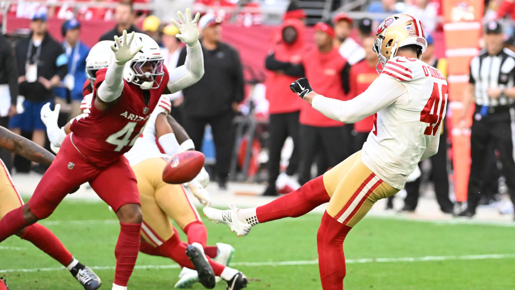 Pat O'Donnell #40 of the San Francisco 49ers punts the ball against the Arizona Cardinals during th...