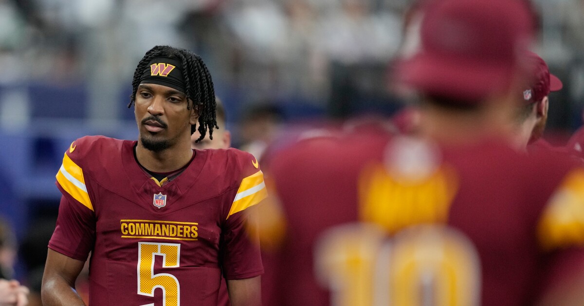 Commanders' Jayden Daniels out with injury, Marcus Mariota to start vs. Chiefs