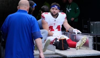 Cam Skattebo suffers dislocated right ankle in Giants-Eagles game