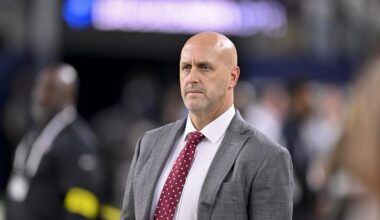 Nov 3, 2025; Arlington, Texas, USA; Arizona Cardinals general manager Monti Ossenfort looks on before the game between the Dallas Cowboys and the Arizona Cardinals at AT&T Stadium. Mandatory Credit: Jerome Miron-Imagn Images