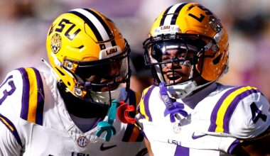 LSU defensive backs A.J. Haulcy, Mansoor Delane