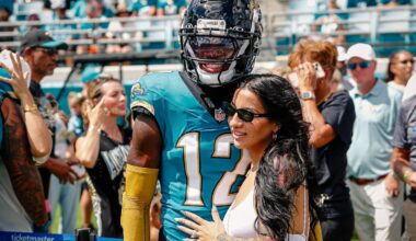 Travis Hunter’s wife Leanna stuns in custom Jaguars husband fit for her birthday