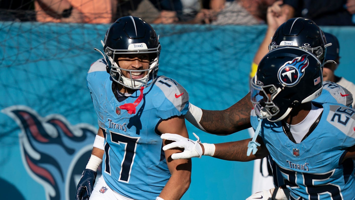Tennessee wide receiver Chimere Dike (17) his 90 yard punt return for a touchdown against Seattle during their game at Nissan Stadium Sunday, Nov. 23, 2025.