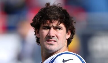 Daniel Jones of the Indianapolis Colts looks into the middle distance