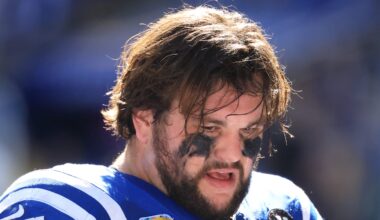 Quenton Nelson of the Indianapolis Colts looks tired