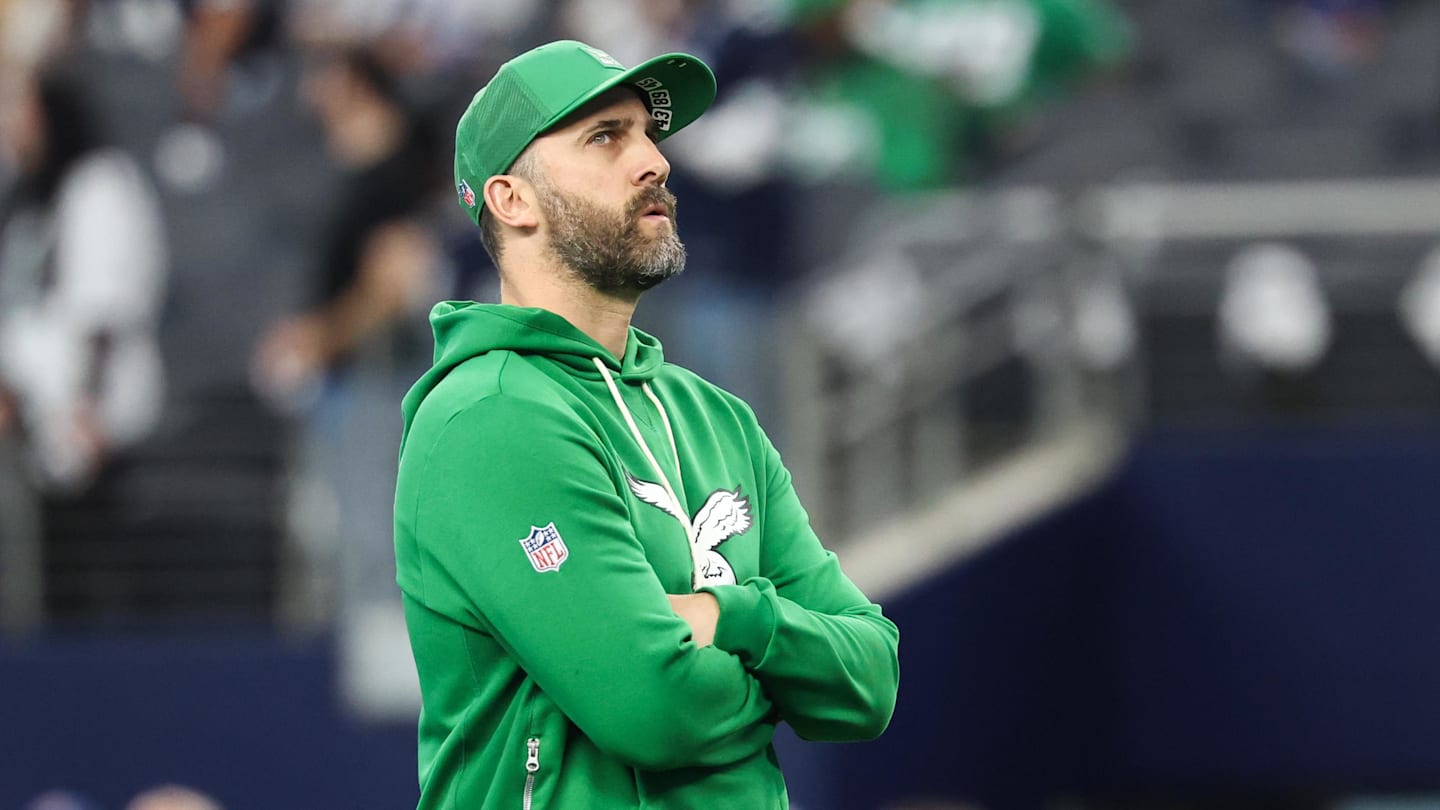 Nov 23, 2025; Arlington, Texas, USA; Philadelphia Eagles head coach Nick Sirianni looks on before the game against the Dallas Cowboys at AT&T Stadium. Mandatory Credit: Kevin Jairaj-Imagn Images