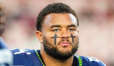 Mike Morris of the Seattle Seahawks before kickoff