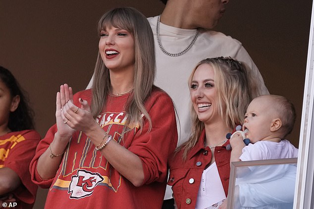 The Chiefs WAGs - like Taylor Swift and Brittany Mahomes (seen in 2023) - often show up to the games in stunning ensembles and sporting a full face of glam