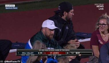 Travis Kelce sat behind the endzone to watch some Friday Night Lights in Lenexa, Kansas