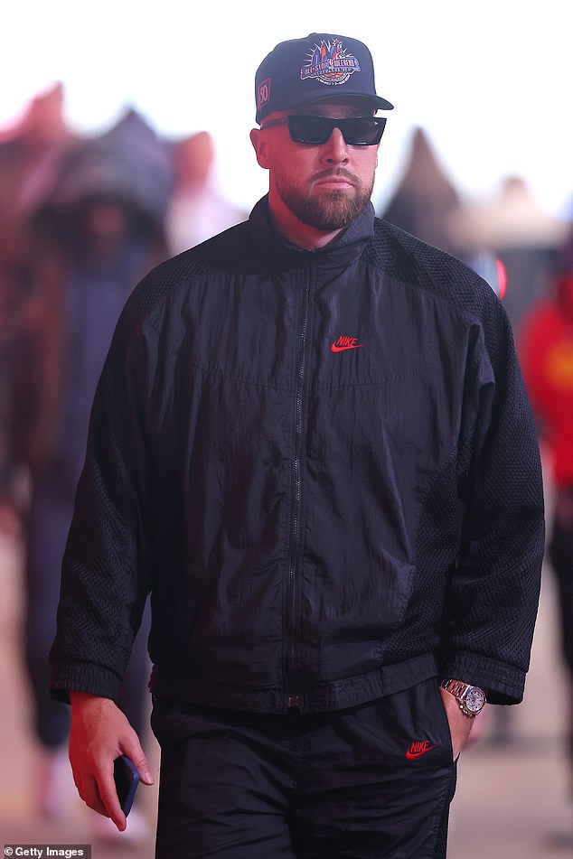 Kelce dressed in all black for Sunday's clash with the Indianapolis Colts at Arrowhead Stadium