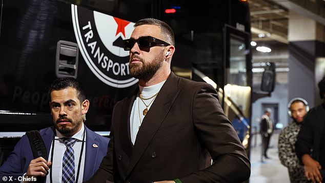 Travis Kelce is pictured arriving for the Kansas City Chiefs' Thanksgiving game