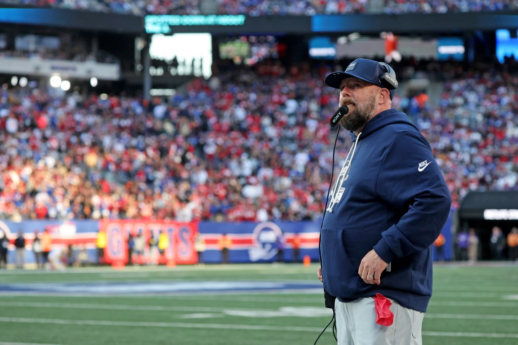 New York Giants at MetLife Stadium: Brian Daboll of the New York Giants on the sideline during the fourth quarter.