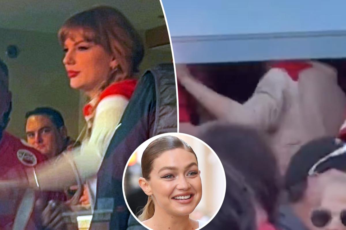 Taylor Swift wears cashmere polo from Gigi Hadid’s Guest in Residence at Chiefs vs. Colts game