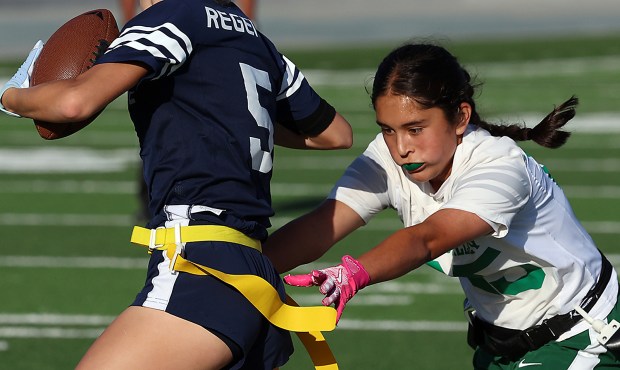 Pajaro Valley High’s Nadia Renteria keeps up the defensive pressure...