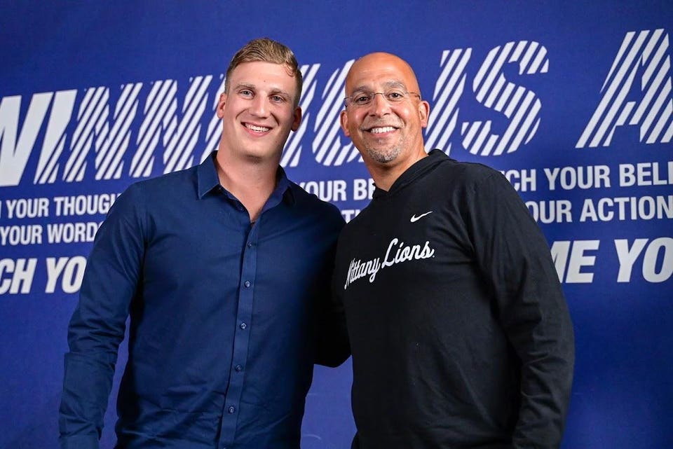 Adam Breneman and former Penn State head coach James Franklin pose for a photo.