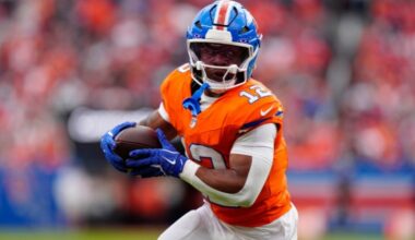 Denver Broncos running back RJ Harvey (12) runs against the Dallas Cowboys.