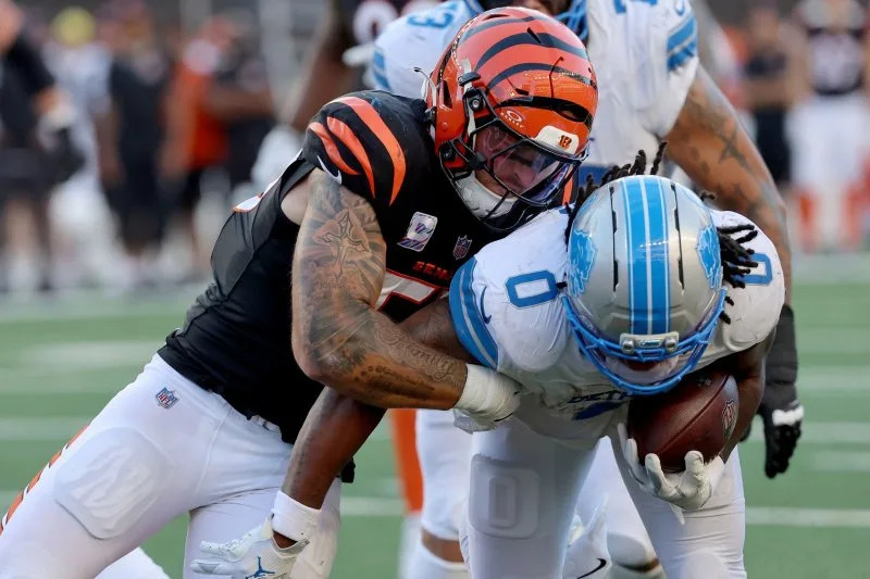 Linebacker Logan Wilson (L) totaled 46 combined tackles through eight appearances this season for the Cincinnati Bengals. File Photo by John Sommers II/UPI
