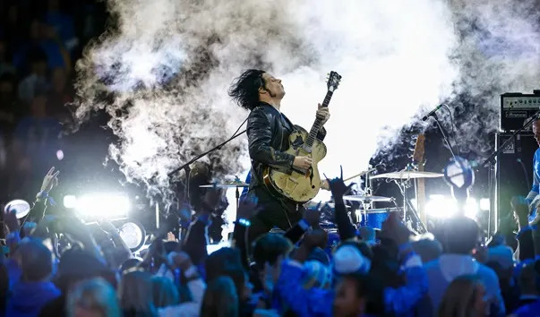 Jack White performs during halftime of the NFL 2025 game between Green Bay Packers and Detroit Lions at Ford Field on November 27, 2025 in Detroit, Michigan. (Lauren Leigh Bacho/Getty Images)