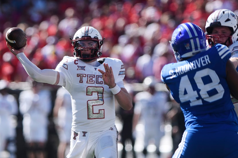 Texas Tech quarterback Behren Morton (2) prepares to throw a pass during the first half of...