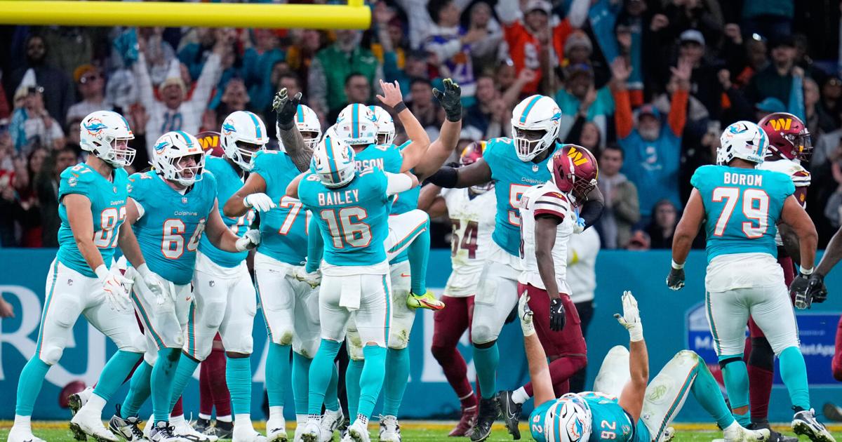 Jones celebrates in Cristiano Ronaldo style as Dolphins beat Commanders 16-13 in overtime in Spain | NFL