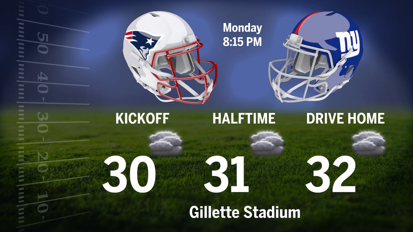 The forecast on Monday night between the Patriots and Giants.