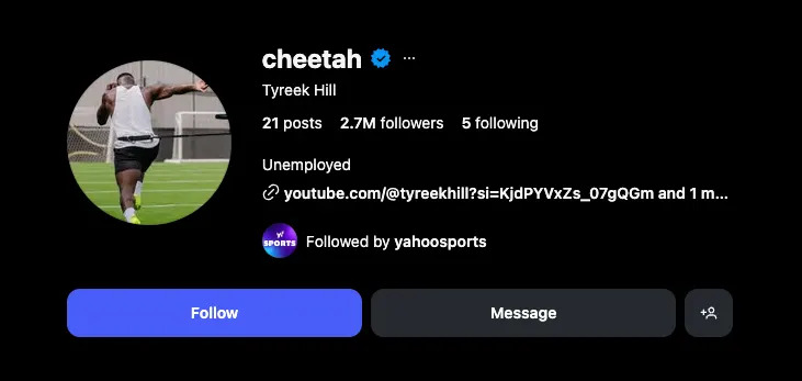 Tyreek Hill appears uncertain about his future with the Dolphins. (Instagram)