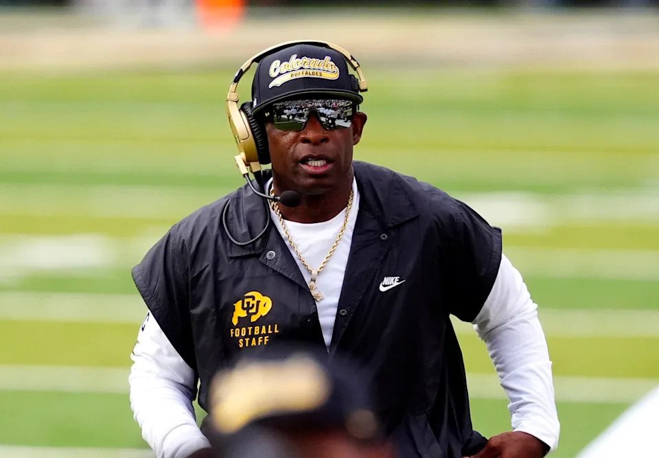 Colorado Buffaloes head coach Deion Sanders against the Georgia Tech Yellow Jackets. Ron Chenoy-Imagn Images