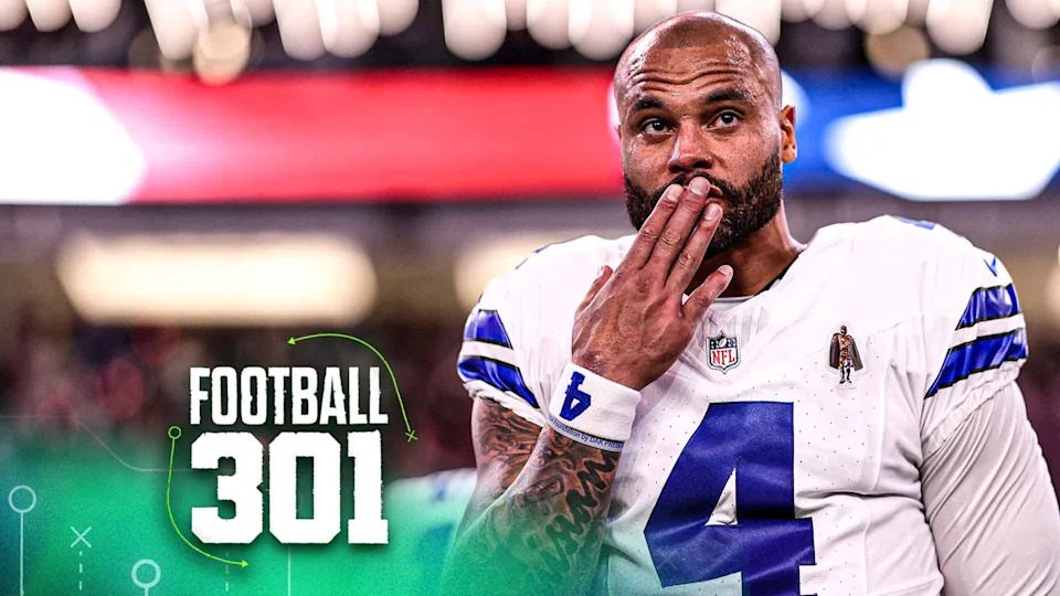 LAS VEGAS, NEVADA - NOVEMBER 17: Dak Prescott #4 of the Dallas Cowboys stands on the sideline during the national anthem prior to the game against the Las Vegas Raiders at Allegiant Stadium on November 17, 2025 in Las Vegas, Nevada. (Photo by Brooke Sutton/Getty Images)