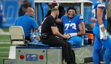 Lions' offensive line suffers numerous injuries as one player is carted off vs. Vikings